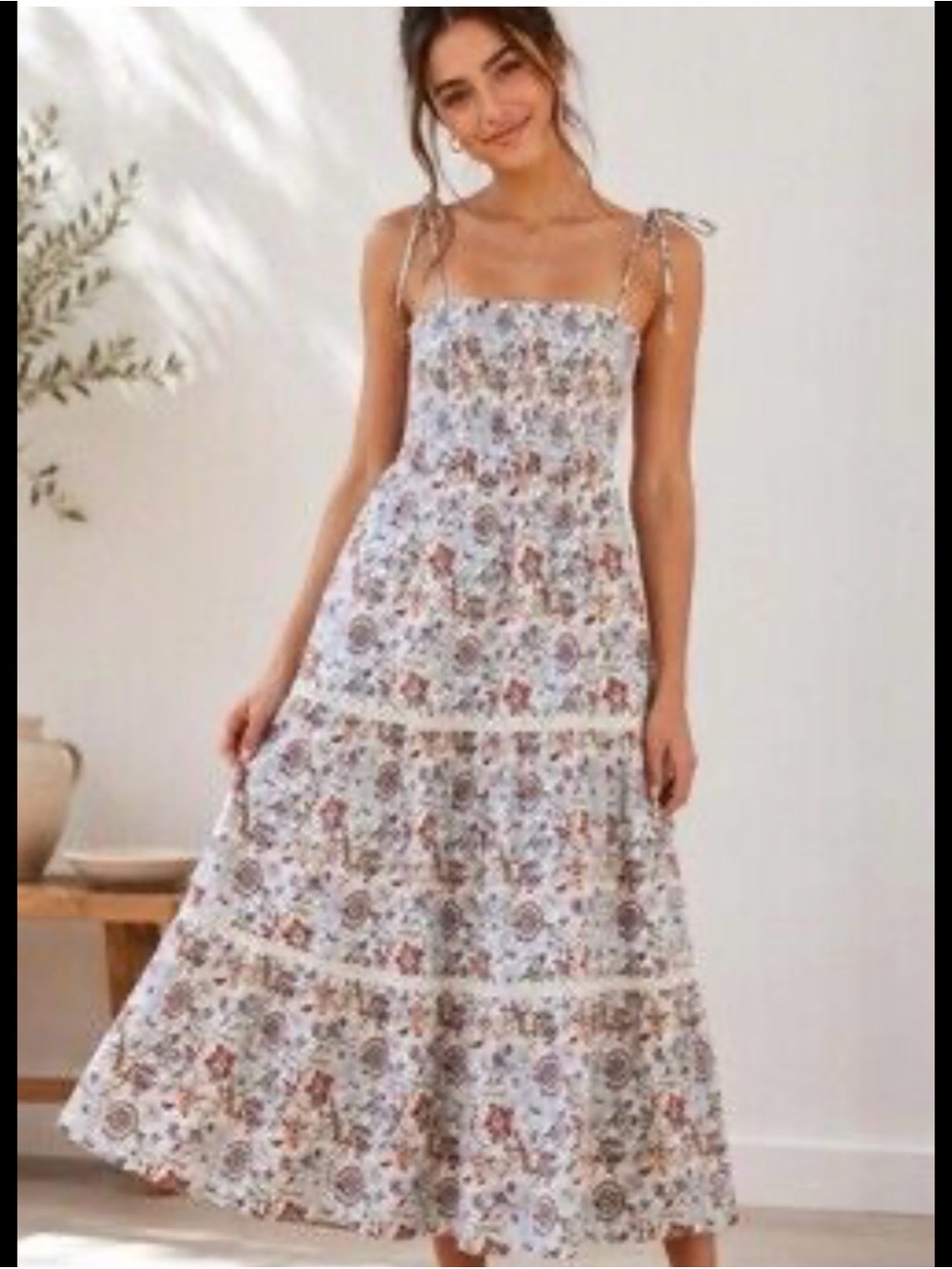 Roller Rabbit White Floral Tie-Strap Maxi Dress